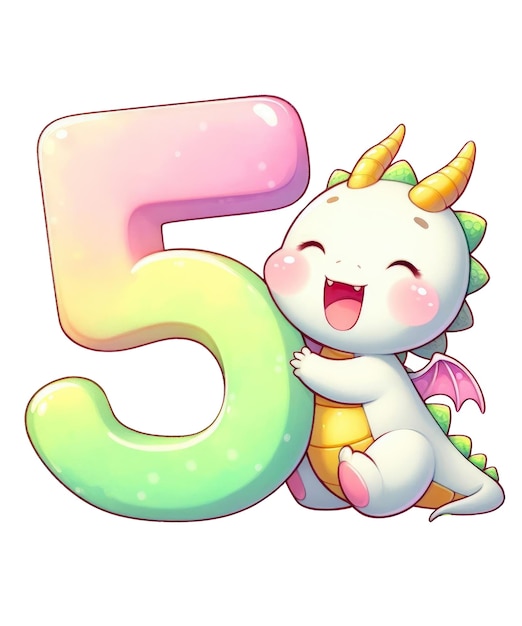 a cute little dragon with a number 5 on it