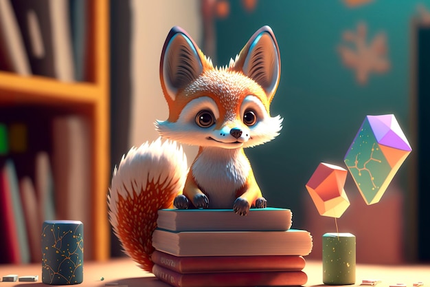 Cute little fox on book