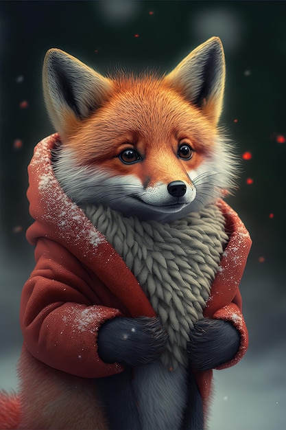 Cute little fox in red hoodie Generative Ai