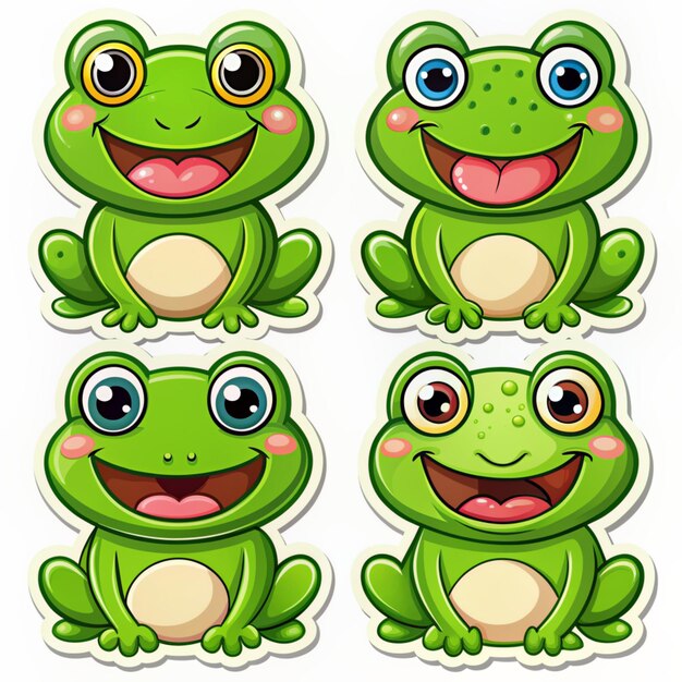 Photo cute little frog ekspression sticker set funny frog for mascot logo vector illustration