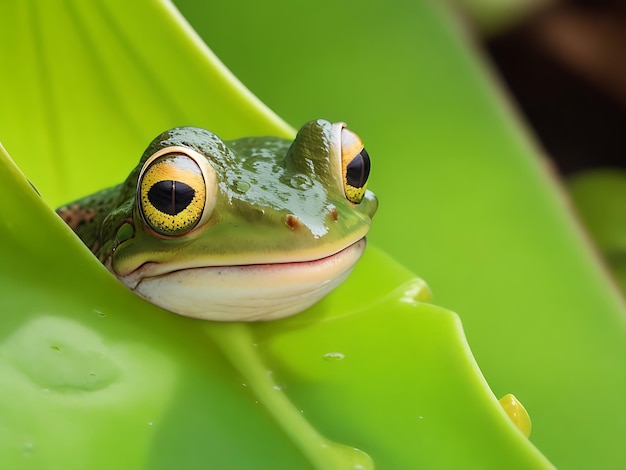 Photo a cute little frog sitting on a lily pad generated by ai