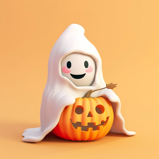 A cute little ghost and pumpkin