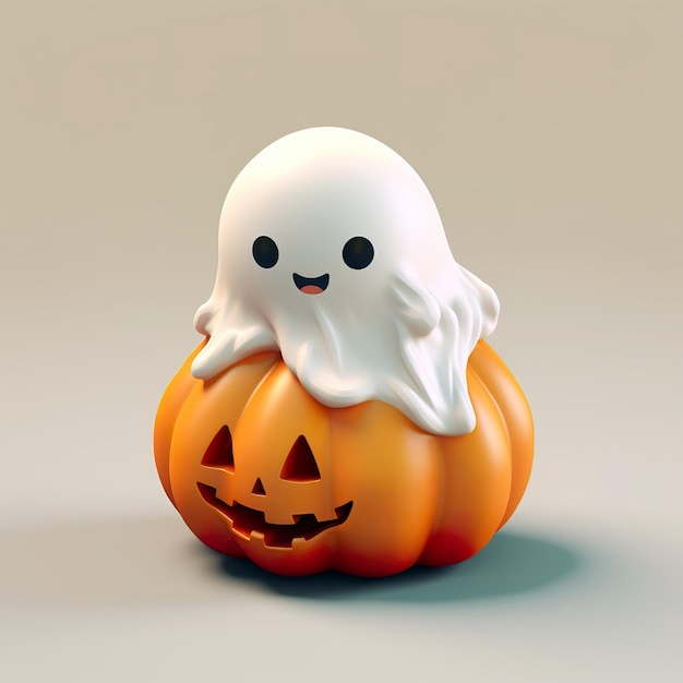 A cute little ghost and pumpkin