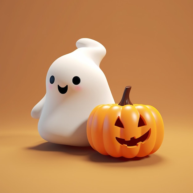 A cute little ghost and pumpkin