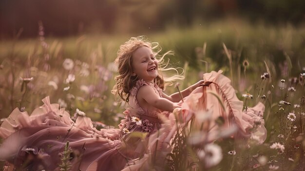 Photo cute little girl dance in the garden