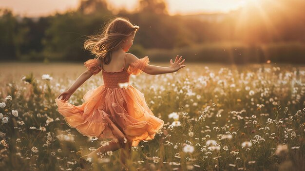 Photo cute little girl dance in the garden