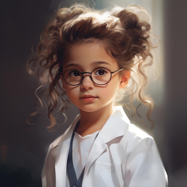 Cute Little Girl Doctor Wearing Glasses