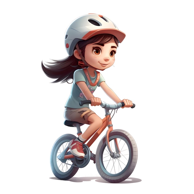 Cute little girl riding a bicycleisolated on a white background