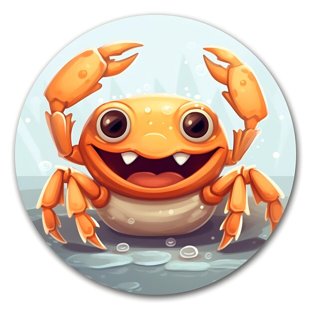 Photo cute little happy crab on a circle