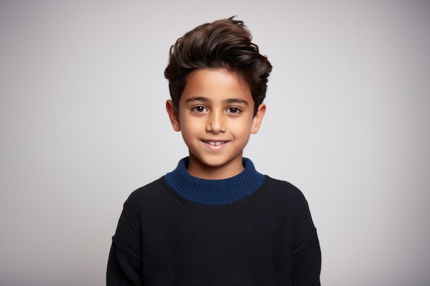 cute little Indian boy wears sweater in winter looking at camera