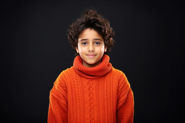 cute little Indian boy wears sweater in winter looking at camera