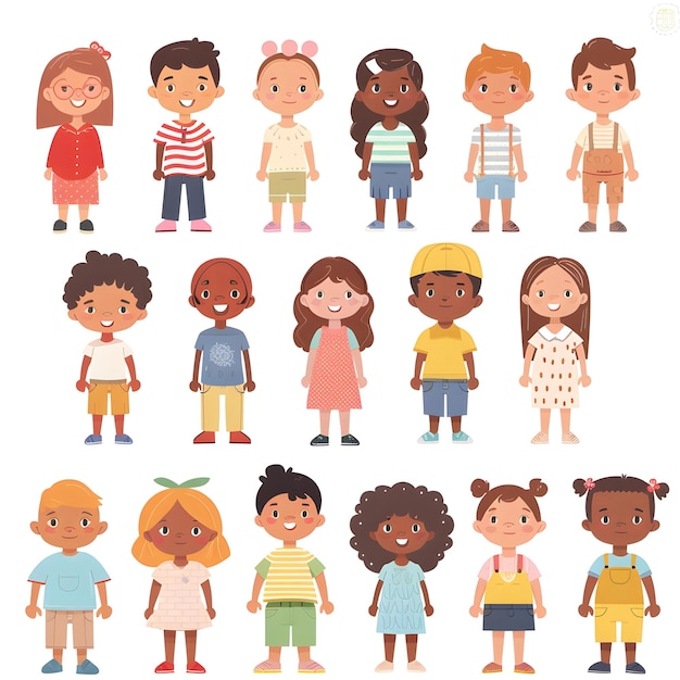 Photo cute little kids in different clothes vector illustration in cartoon style