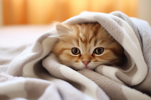 Cute little kitten in a blanket ai generative