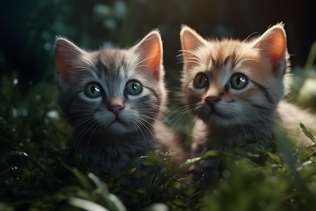 Cute little kittens in the grass in nature Neural network AI generated