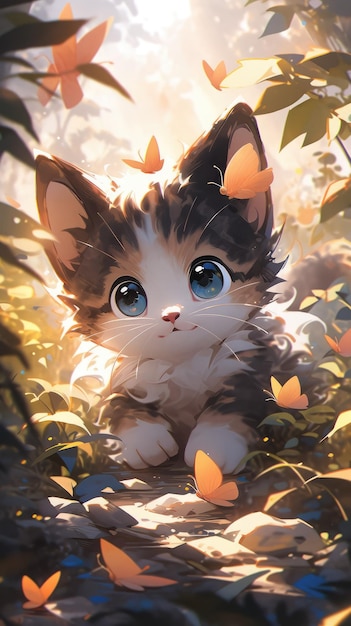 a cute little kitty in the forest