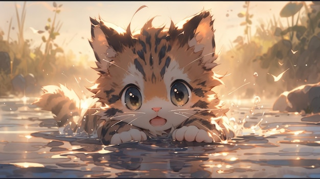 a cute little kitty in the river