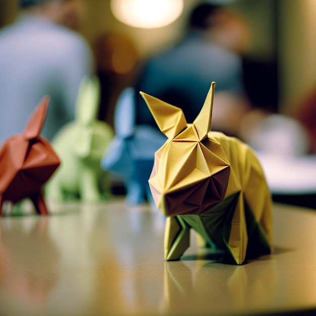 Cute little minimalist colorful origami rabbits 3d illustrated