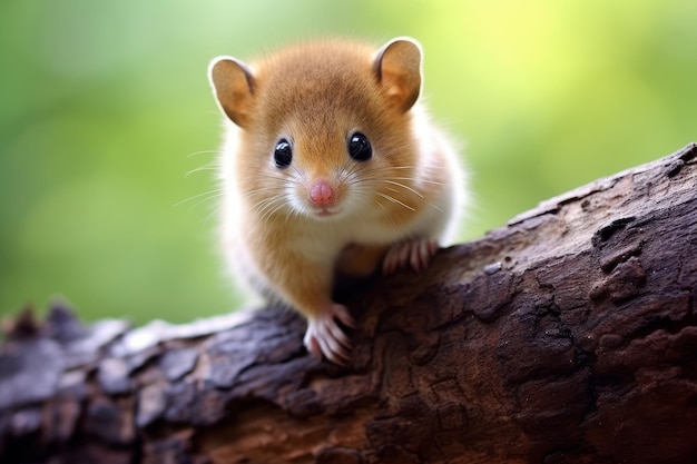 Cute little mouse is on the tree outdoors Beautiful illustration picture Generative AI