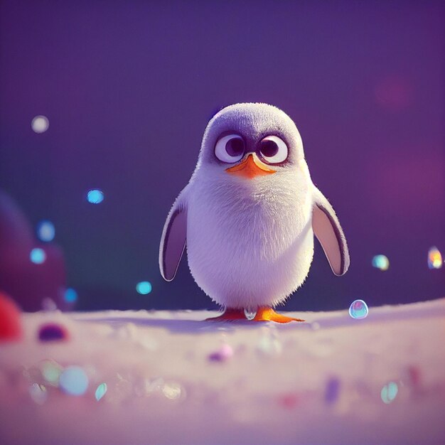 Photo cute little penguin with big eyes 3d rendering cartoon style