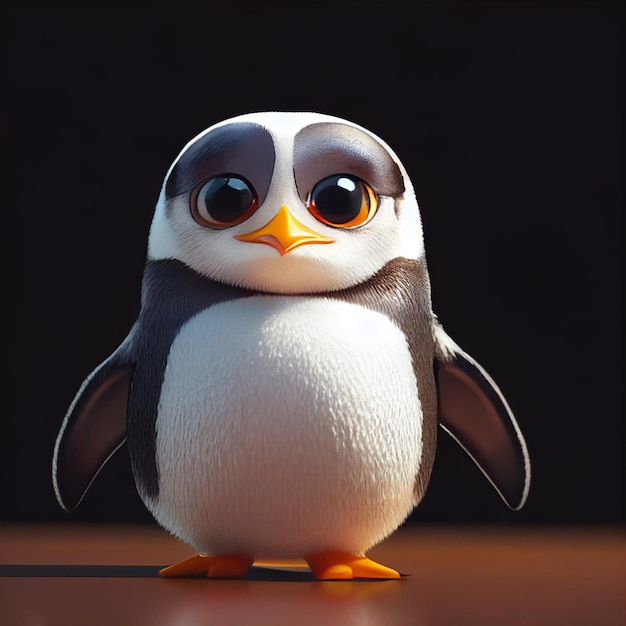 Photo cute little penguin with big eyes 3d rendering cartoon style