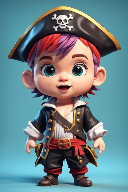 Cute Little Pirate Boy With Blue Background 3D Rendering