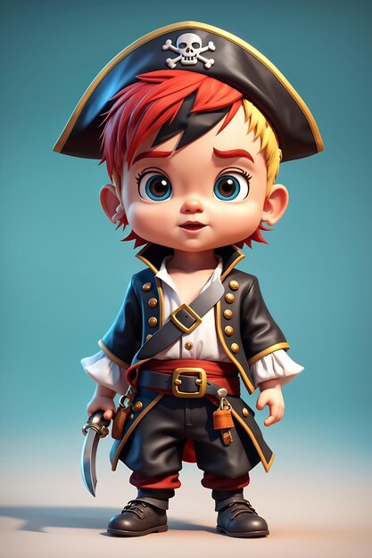 Cute Little Pirate Boy With A Sword In His Hand 3D Rendering