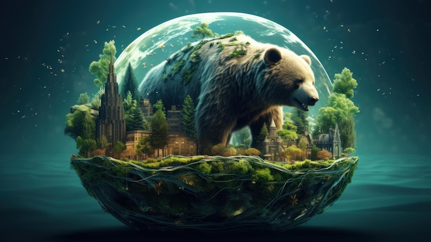 Cute little planet with a bear Elements of this image furnished by NASA