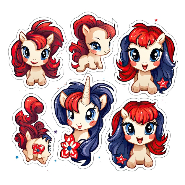 Cute little pony cartoon sticker isolated on white background Vector illustration