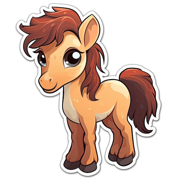 Cute little pony cartoon sticker isolated on white background Vector illustration