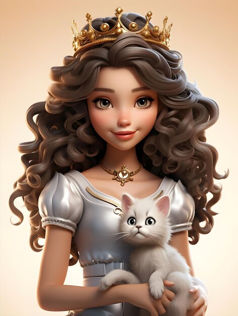 Photo cute little princess with cute cat