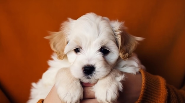 Cute little puppy on hands Illustration AI Generative