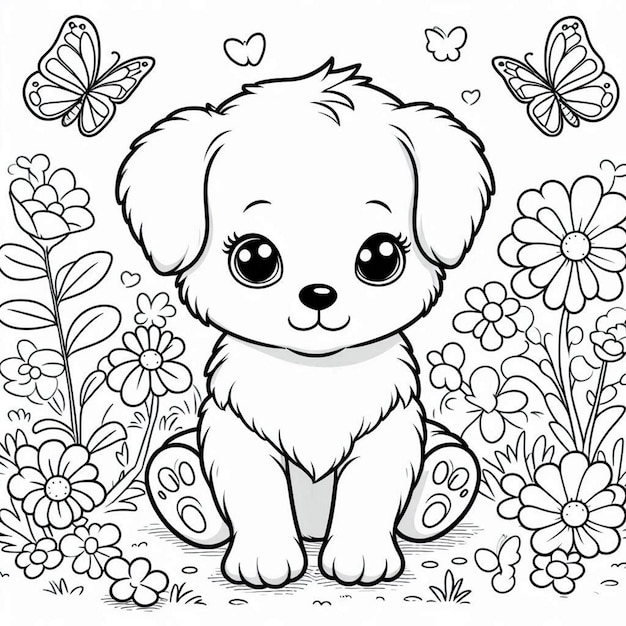 Photo a cute little puppy with butterflies and butterflies on it