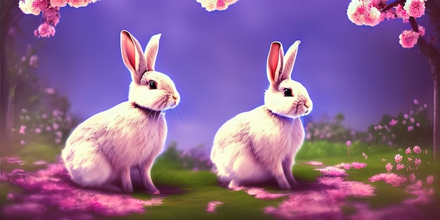 Cute little rabbit for easter spring holiday spring holiday banner illustration Nice rabbit sitting on the meadow