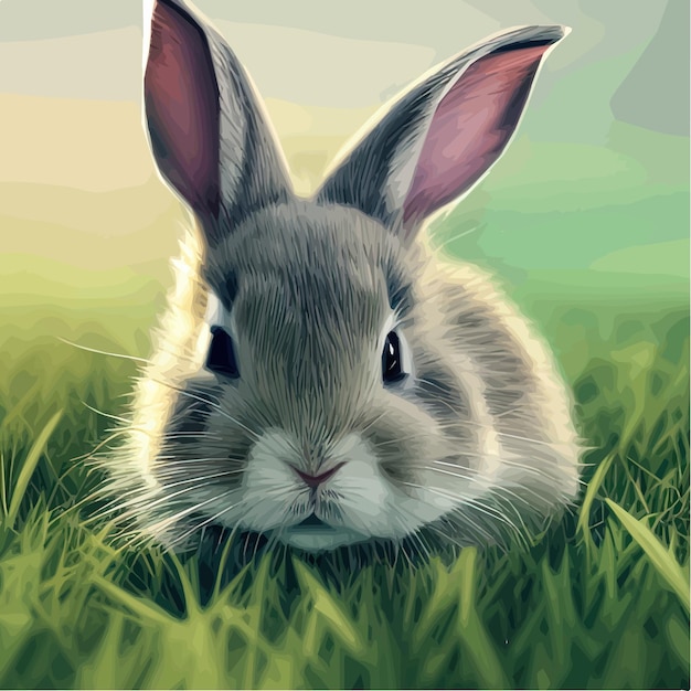 Cute little rabbit for Easter spring holiday Vector spring holiday Easter landscape Wildlife forest park meadow