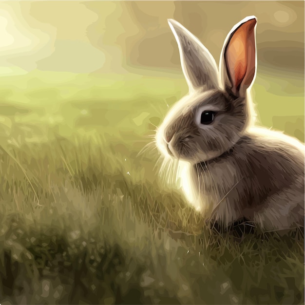 Cute little rabbit for Easter spring holiday Vector spring holiday Easter landscape Wildlife forest park meadow