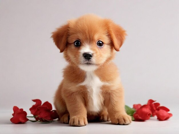 Cute little retriever dog on white background