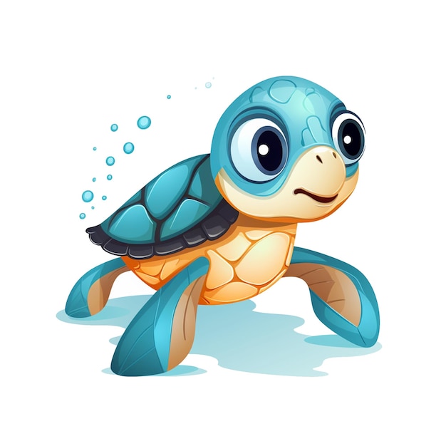 Cute little turtle looking curious in cartoon style