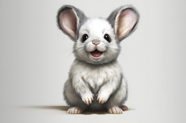 Cute little white mouse sitting on a gray background