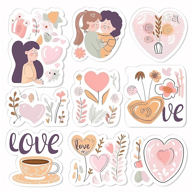 cute love romantic sticker set