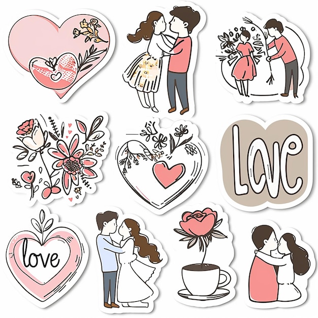 Photo cute love romantic sticker set