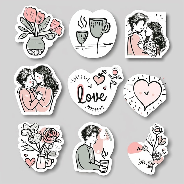 Photo cute love romantic sticker set