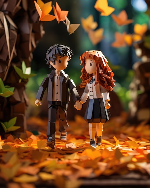 A cute loving couple made of origami