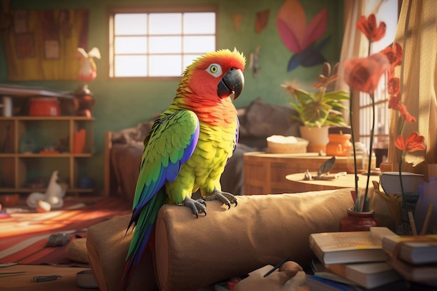 Cute Macaw Parrot Bird in Living Room Macaw parrot bird with funny look