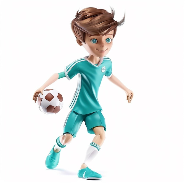 Photo a cute male cartoon football player in green color kit