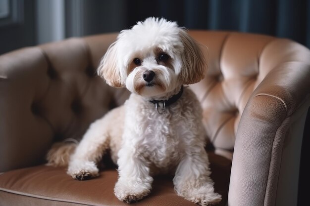 Cute maltipoo armchair Canine domestic Generate Ai