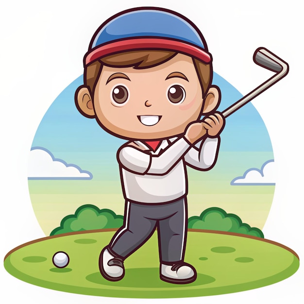 Cute Man Playing Golf Cartoon Vector Icon Illustration People Sport Icon Concept Isolated Premium Vector Flat Cartoon Style