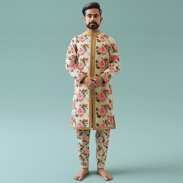 Photo cute man in traditional kurta pajama 3d isolated