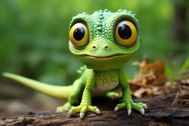 Cute Manga Style Green Baby Lizard Generative AI