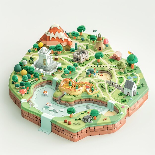 Cute Map 3D Cartoon Isometric Render on White Background