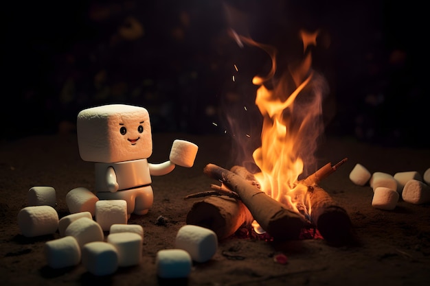 Photo cute marshmallow campfire national marshmallow toasting day illustration